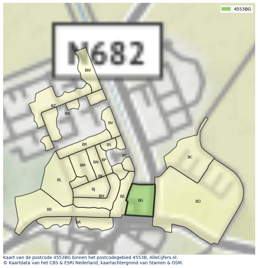 Afbeelding van het postcodegebied 4553 BG op de kaart.