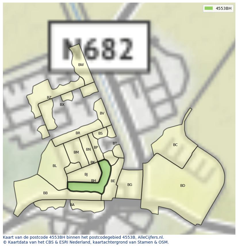 Afbeelding van het postcodegebied 4553 BH op de kaart.