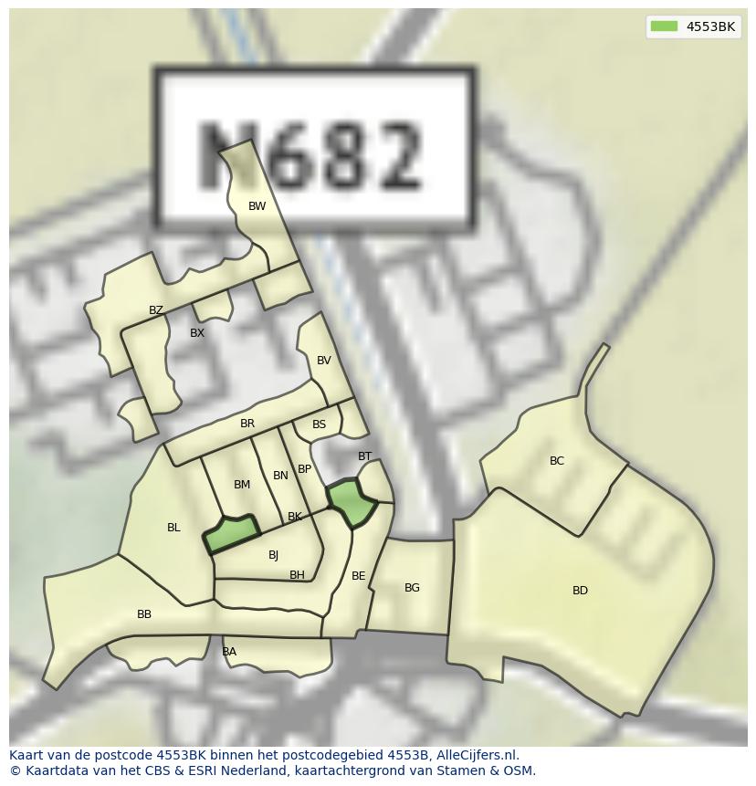 Afbeelding van het postcodegebied 4553 BK op de kaart.
