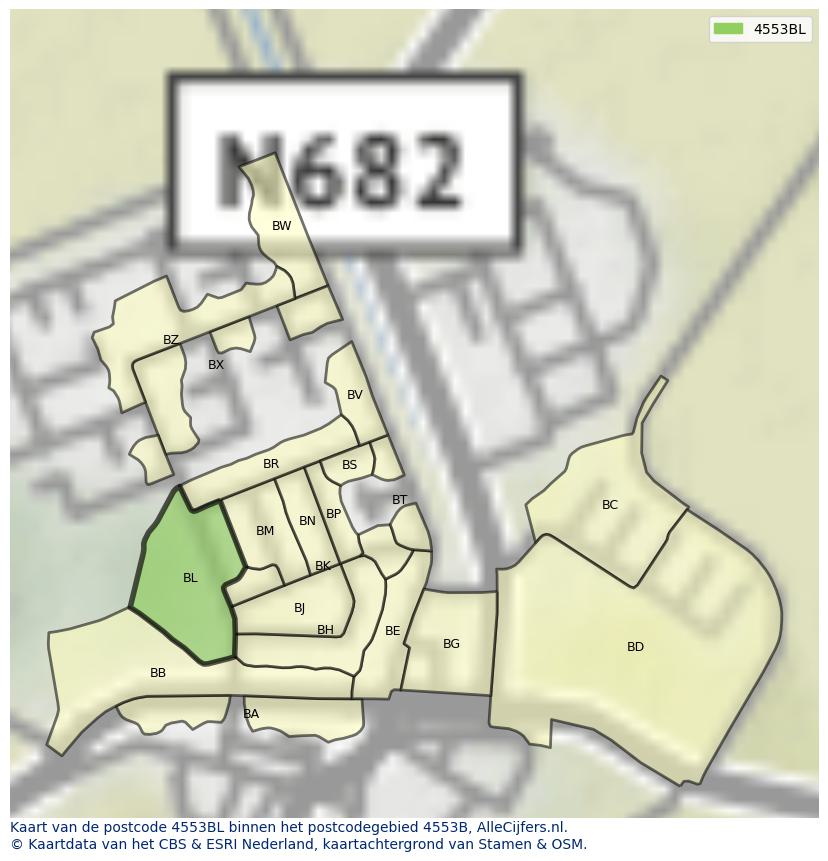 Afbeelding van het postcodegebied 4553 BL op de kaart.