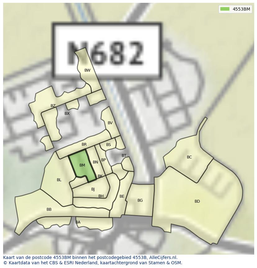 Afbeelding van het postcodegebied 4553 BM op de kaart.