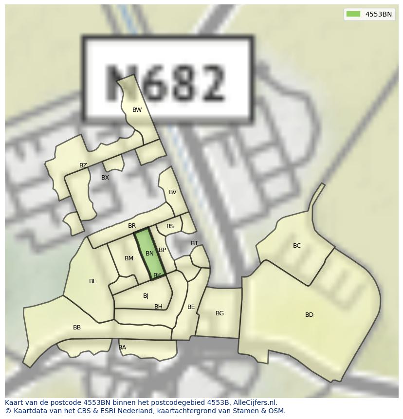 Afbeelding van het postcodegebied 4553 BN op de kaart.