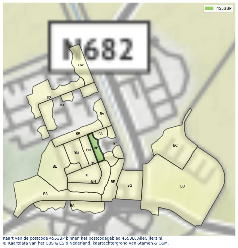 Afbeelding van het postcodegebied 4553 BP op de kaart.