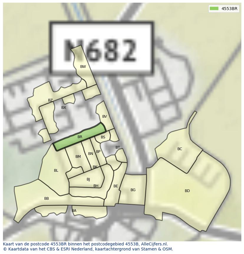 Afbeelding van het postcodegebied 4553 BR op de kaart.