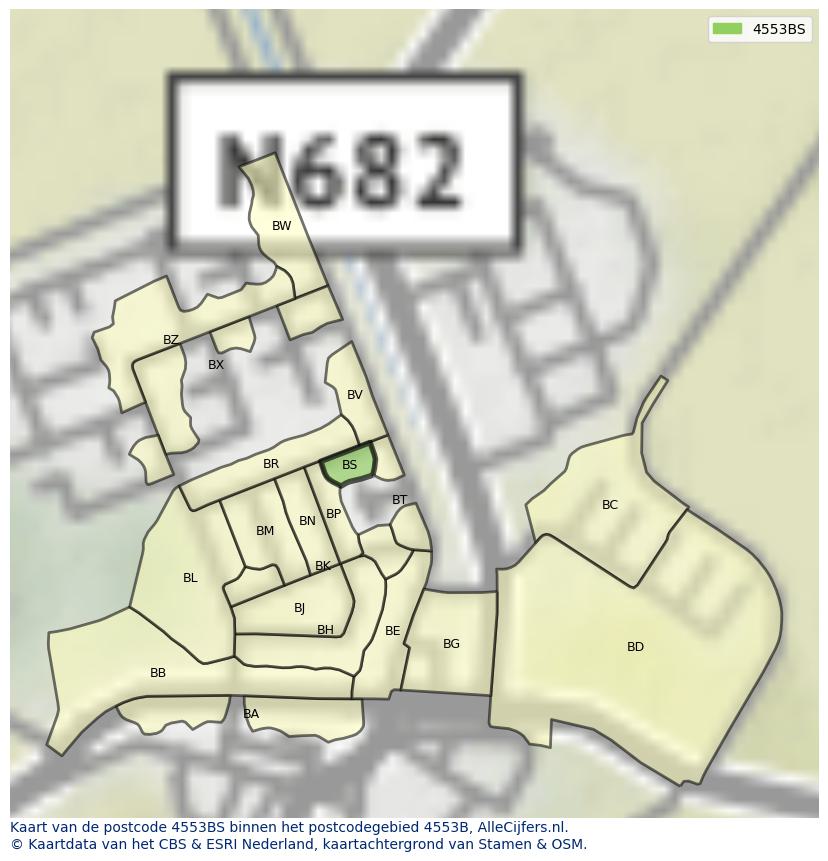 Afbeelding van het postcodegebied 4553 BS op de kaart.