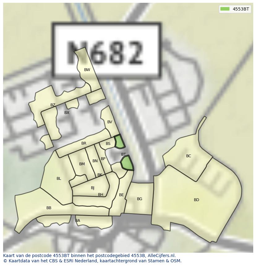 Afbeelding van het postcodegebied 4553 BT op de kaart.