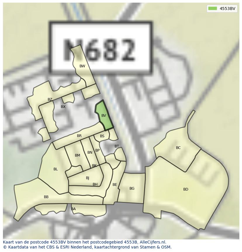 Afbeelding van het postcodegebied 4553 BV op de kaart.