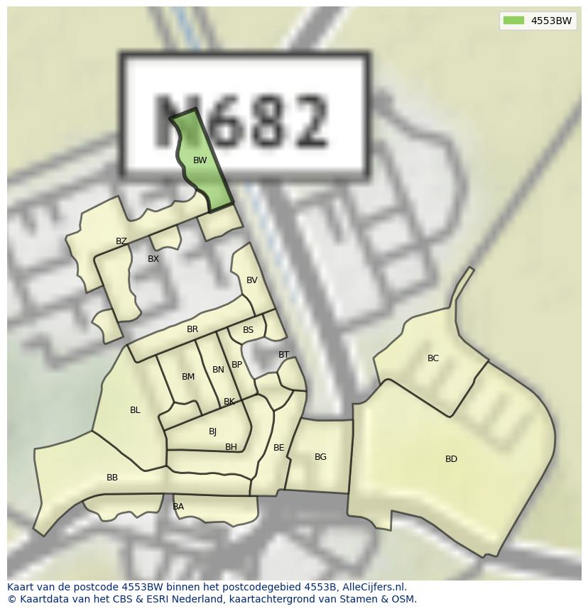 Afbeelding van het postcodegebied 4553 BW op de kaart.