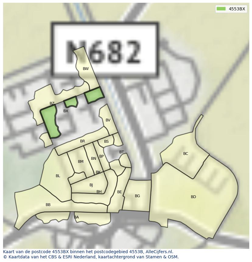 Afbeelding van het postcodegebied 4553 BX op de kaart.