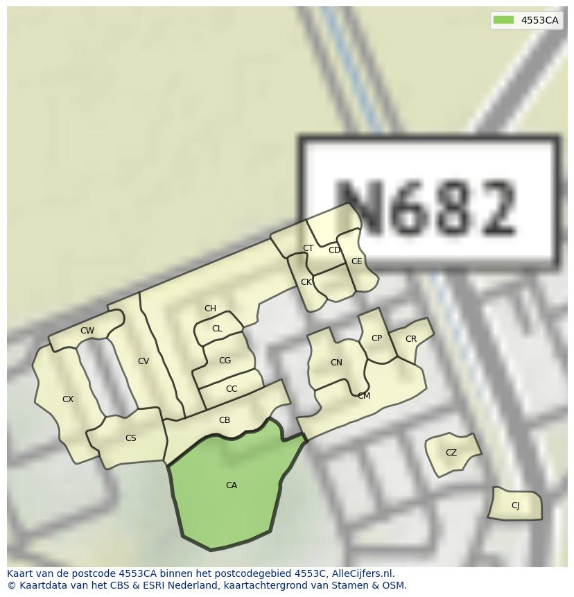 Afbeelding van het postcodegebied 4553 CA op de kaart.