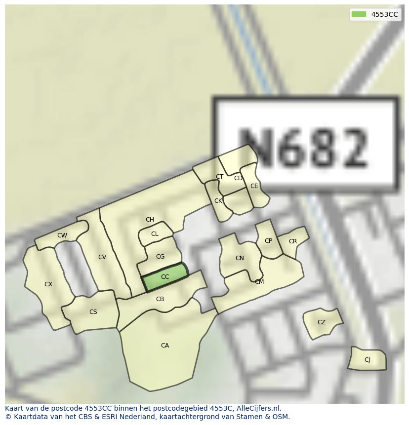 Afbeelding van het postcodegebied 4553 CC op de kaart.