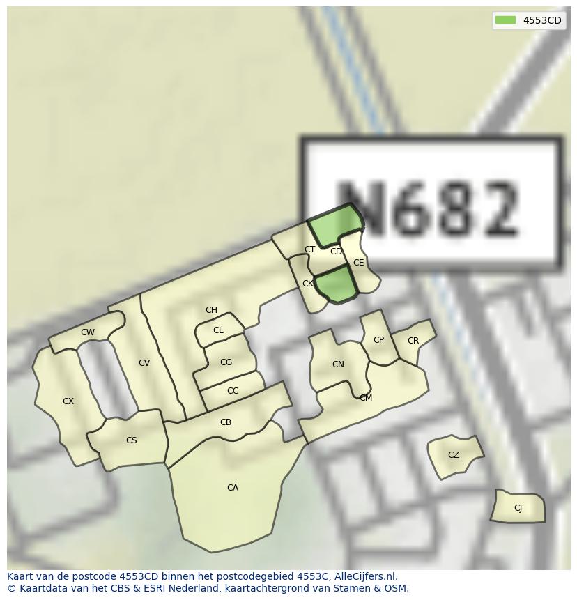 Afbeelding van het postcodegebied 4553 CD op de kaart.