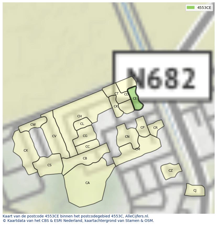 Afbeelding van het postcodegebied 4553 CE op de kaart.