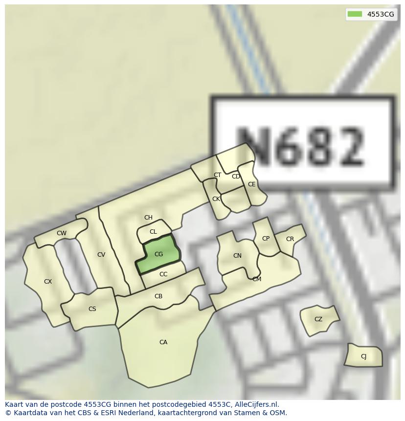 Afbeelding van het postcodegebied 4553 CG op de kaart.