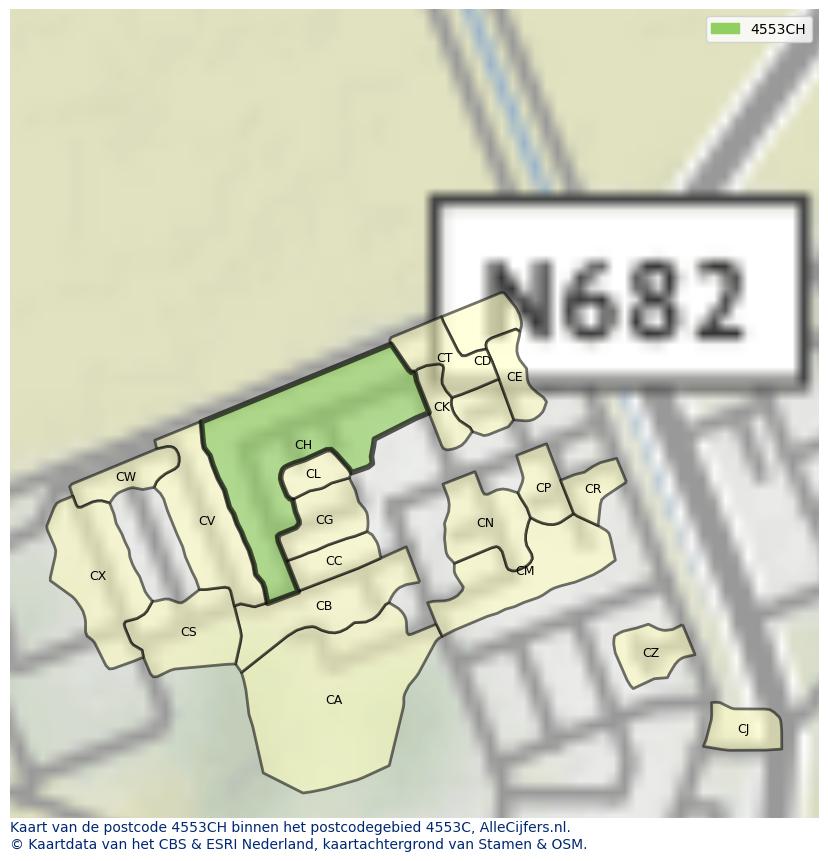 Afbeelding van het postcodegebied 4553 CH op de kaart.