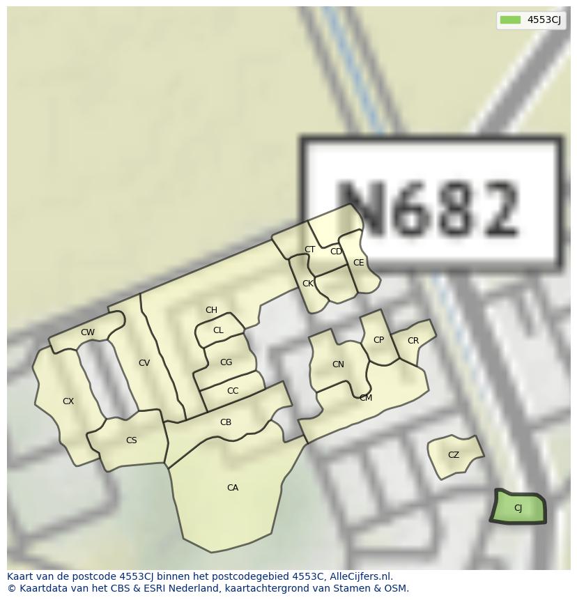 Afbeelding van het postcodegebied 4553 CJ op de kaart.