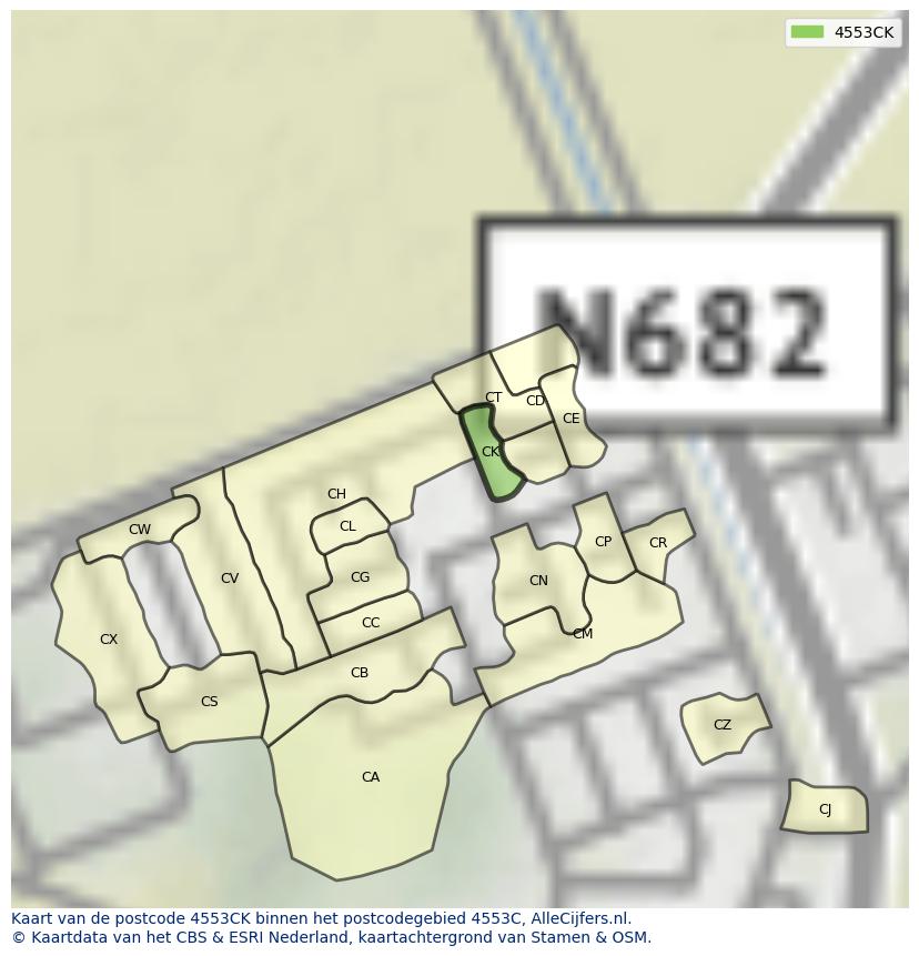 Afbeelding van het postcodegebied 4553 CK op de kaart.