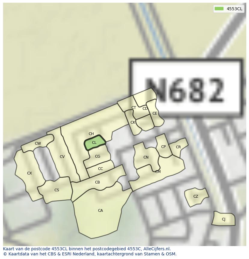 Afbeelding van het postcodegebied 4553 CL op de kaart.