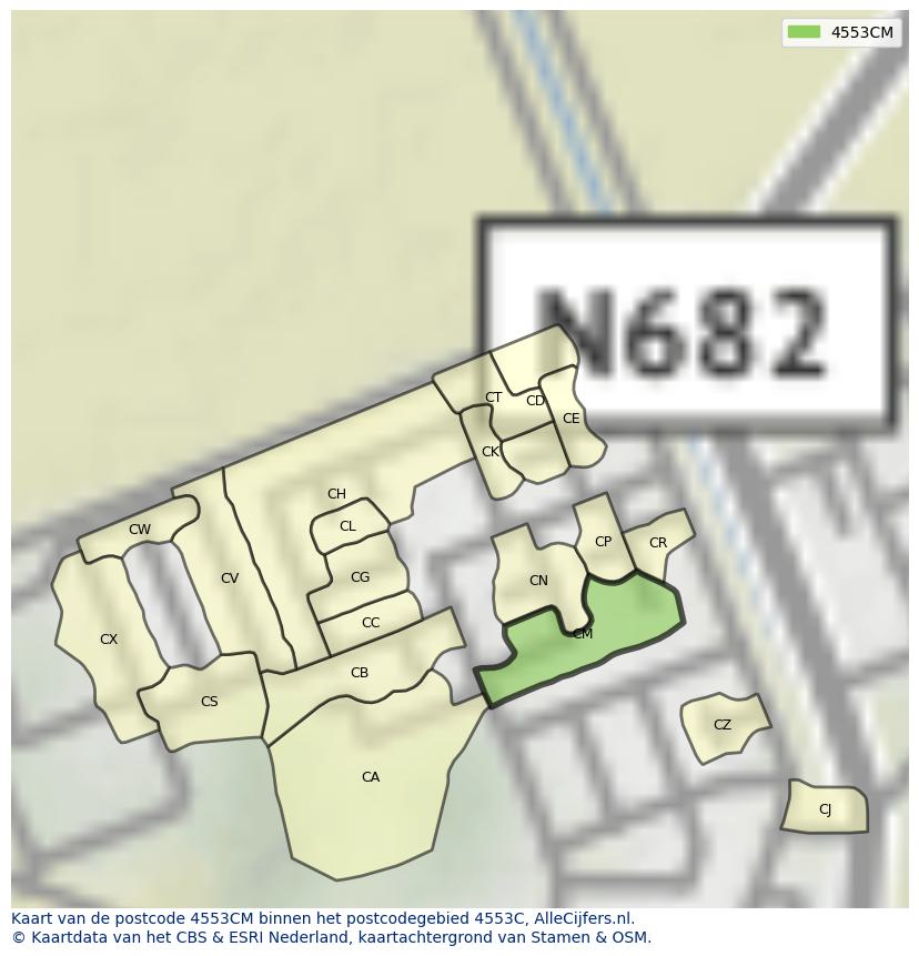 Afbeelding van het postcodegebied 4553 CM op de kaart.