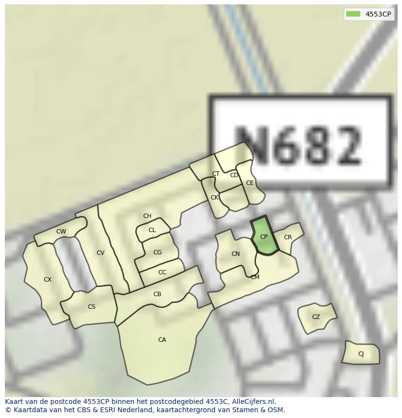 Afbeelding van het postcodegebied 4553 CP op de kaart.