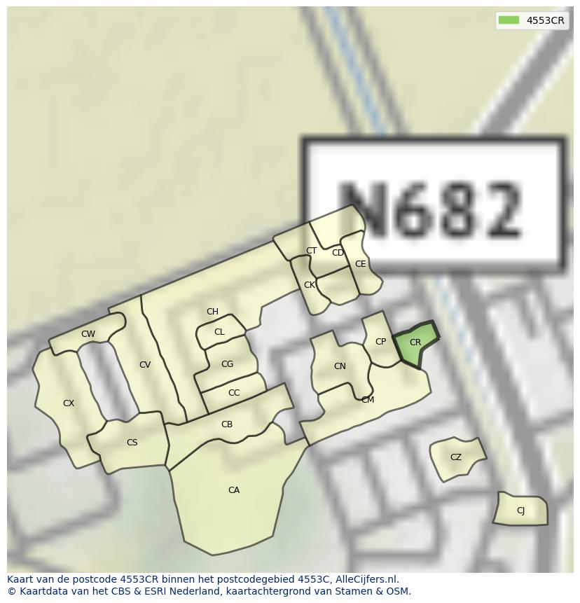 Afbeelding van het postcodegebied 4553 CR op de kaart.