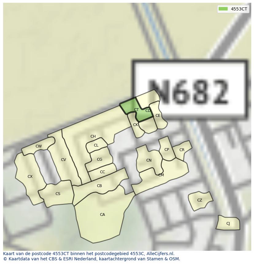 Afbeelding van het postcodegebied 4553 CT op de kaart.