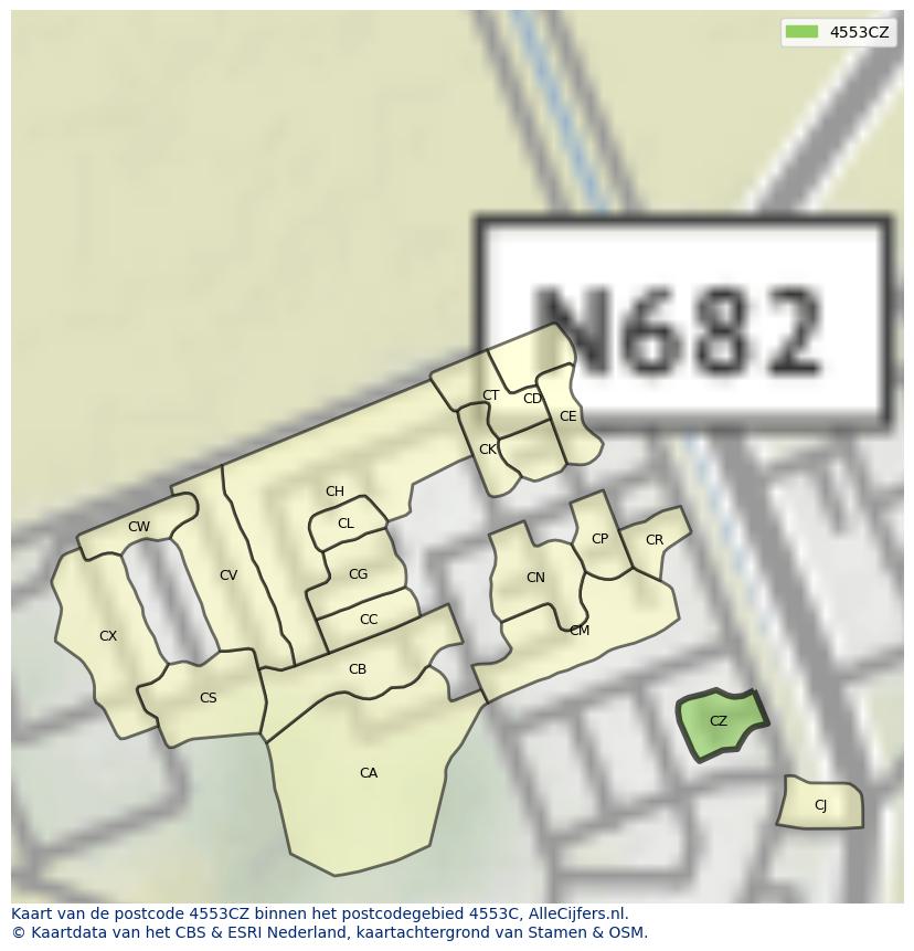 Afbeelding van het postcodegebied 4553 CZ op de kaart.