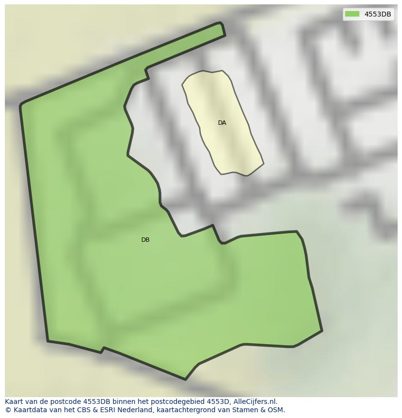 Afbeelding van het postcodegebied 4553 DB op de kaart.