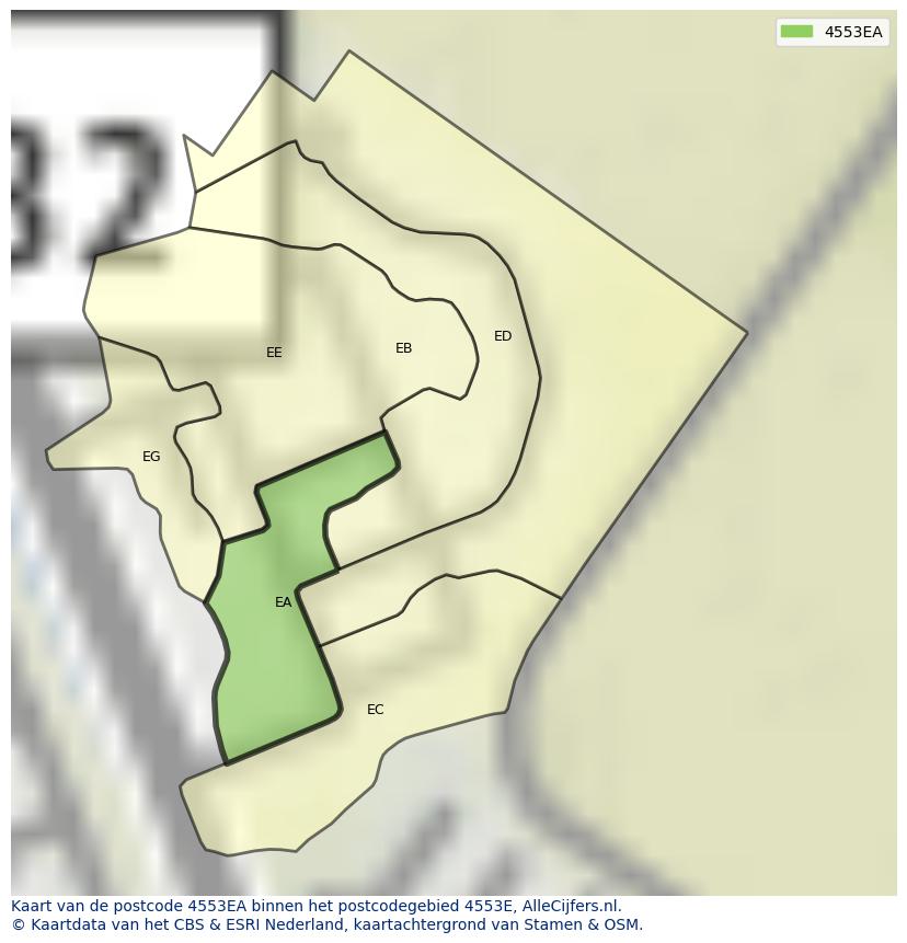 Afbeelding van het postcodegebied 4553 EA op de kaart.