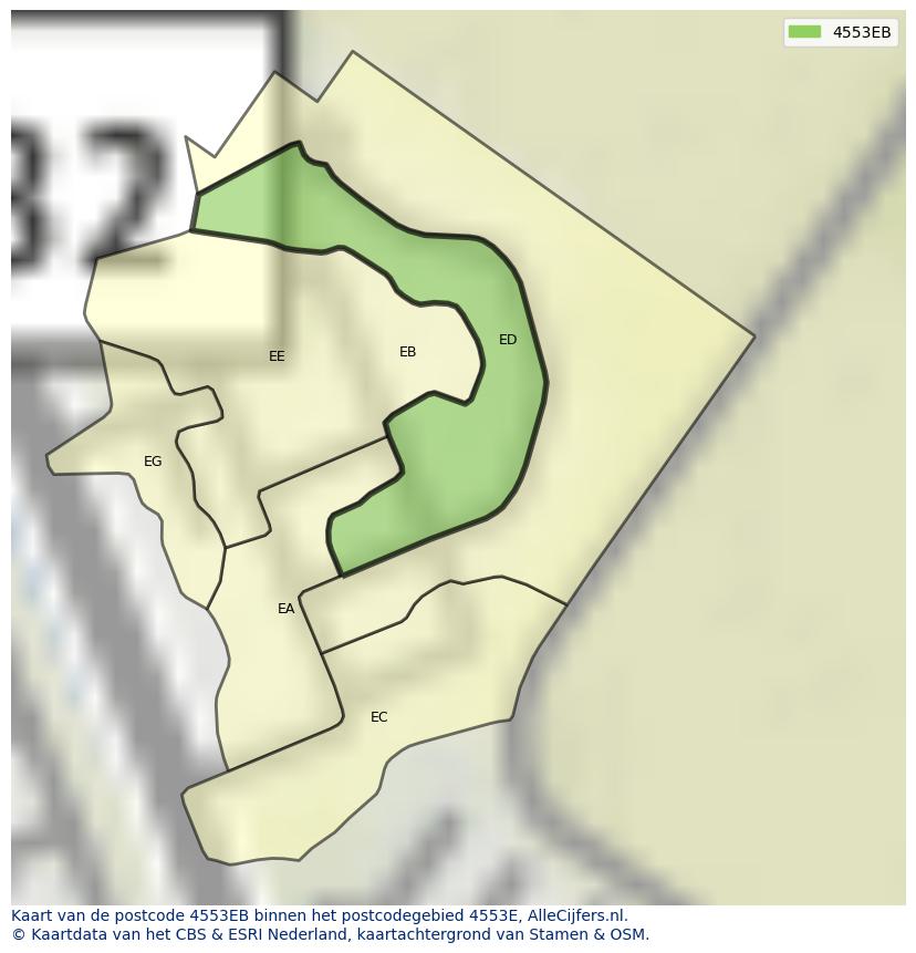 Afbeelding van het postcodegebied 4553 EB op de kaart.