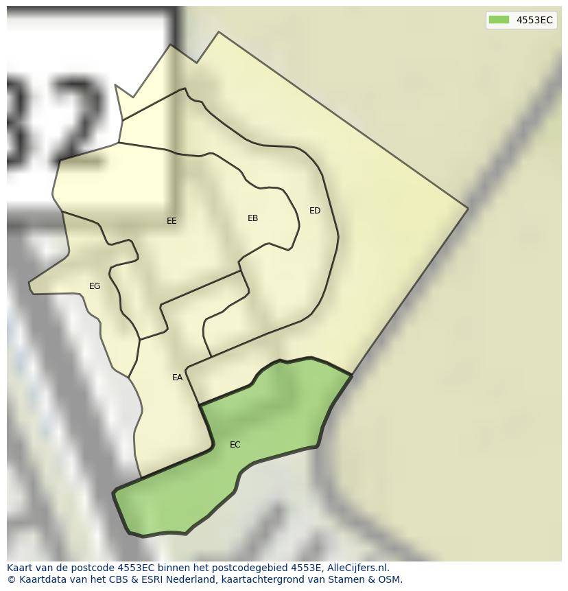 Afbeelding van het postcodegebied 4553 EC op de kaart.