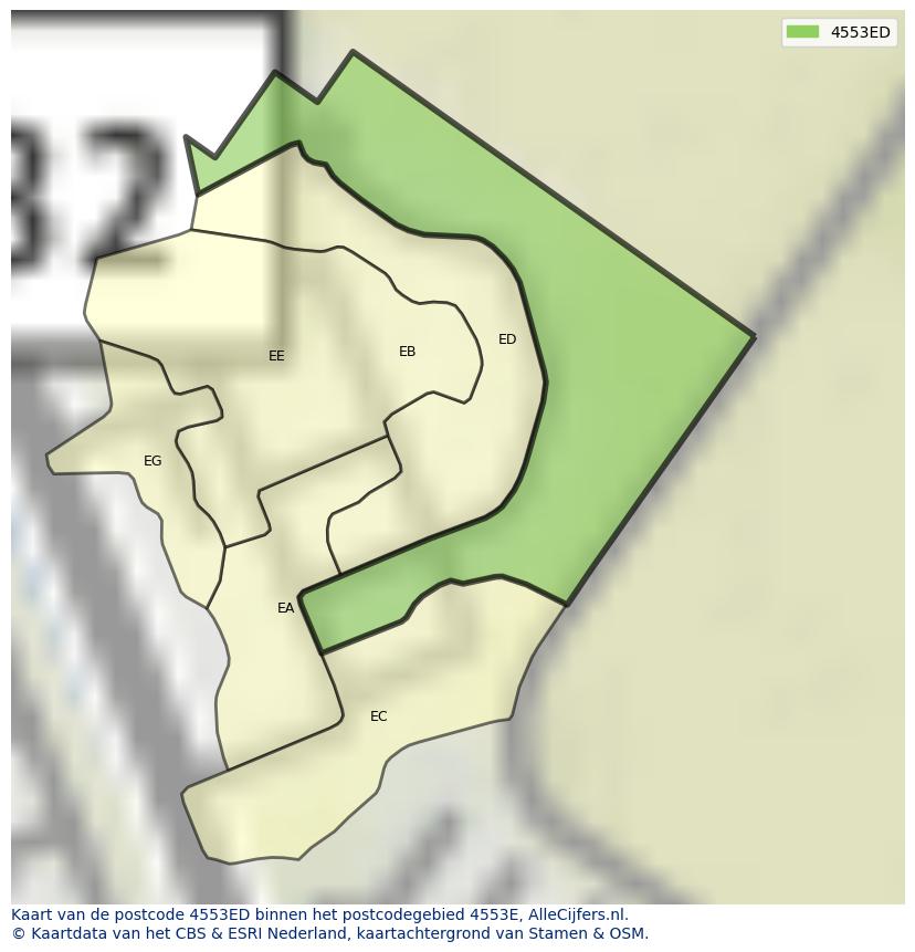 Afbeelding van het postcodegebied 4553 ED op de kaart.