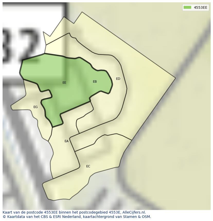 Afbeelding van het postcodegebied 4553 EE op de kaart.