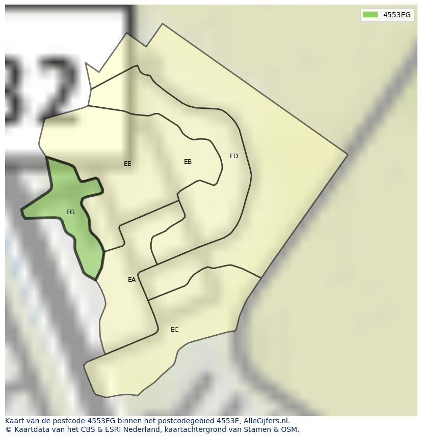 Afbeelding van het postcodegebied 4553 EG op de kaart.
