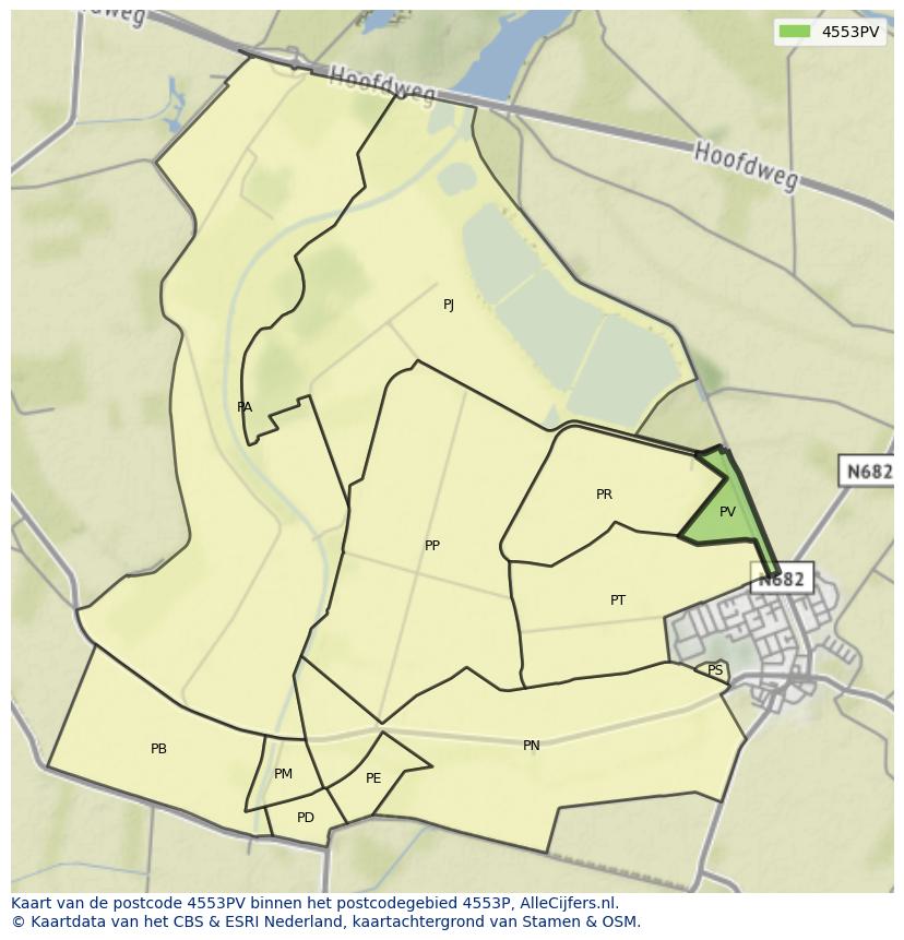 Afbeelding van het postcodegebied 4553 PV op de kaart.