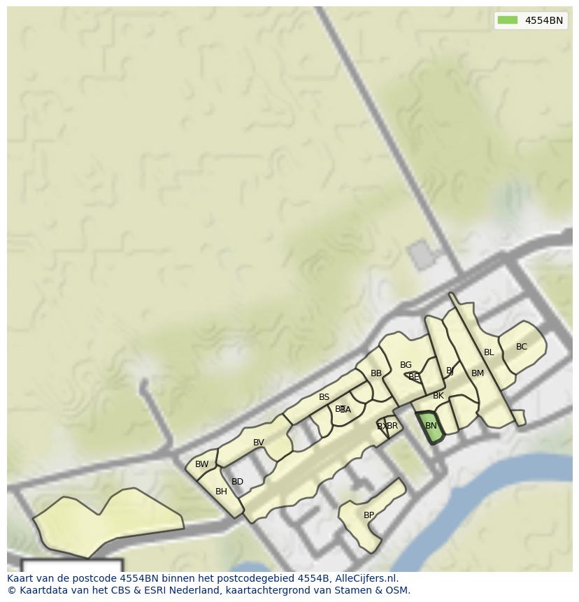 Afbeelding van het postcodegebied 4554 BN op de kaart.