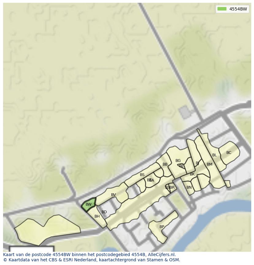 Afbeelding van het postcodegebied 4554 BW op de kaart.
