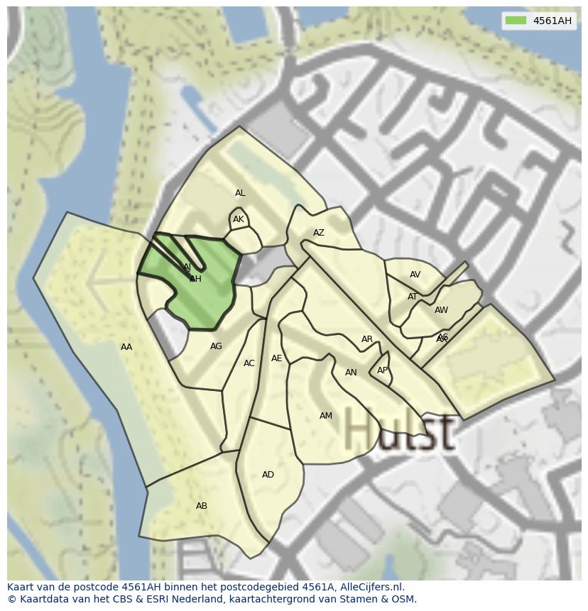 Afbeelding van het postcodegebied 4561 AH op de kaart.