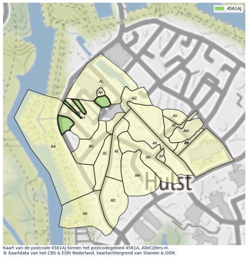 Afbeelding van het postcodegebied 4561 AJ op de kaart.