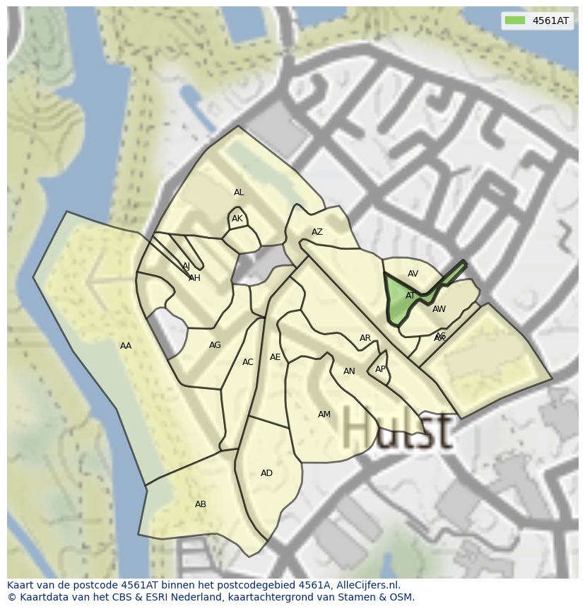 Afbeelding van het postcodegebied 4561 AT op de kaart.