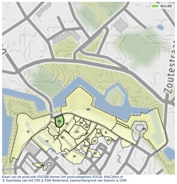 Afbeelding van het postcodegebied 4561 BB op de kaart.