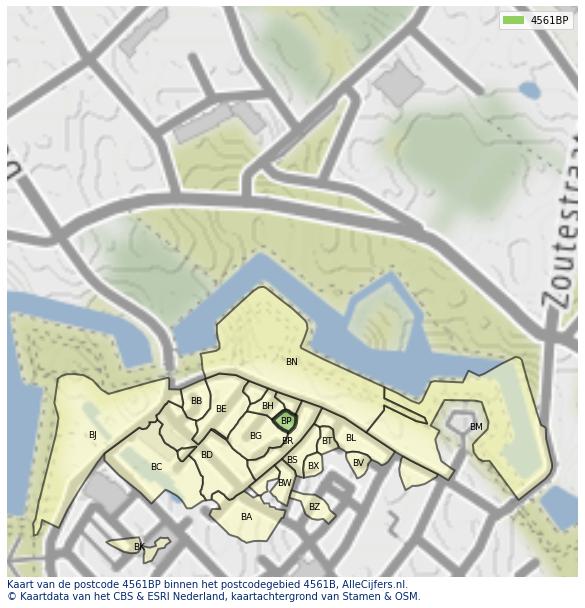 Afbeelding van het postcodegebied 4561 BP op de kaart.
