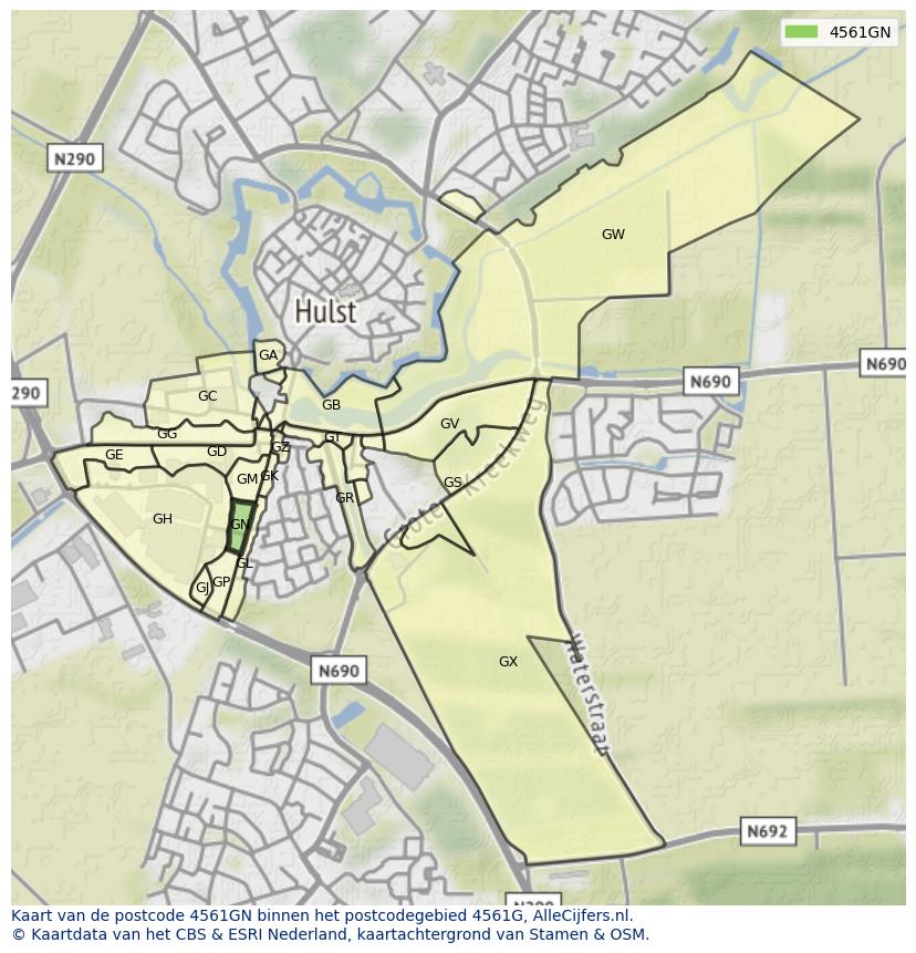 Afbeelding van het postcodegebied 4561 GN op de kaart.