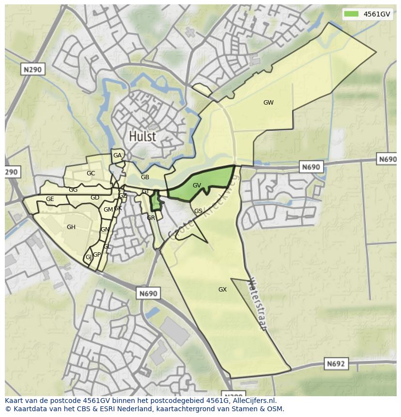 Afbeelding van het postcodegebied 4561 GV op de kaart.