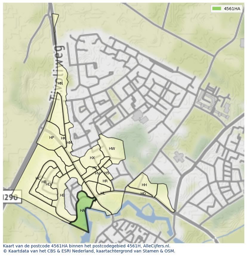 Afbeelding van het postcodegebied 4561 HA op de kaart.