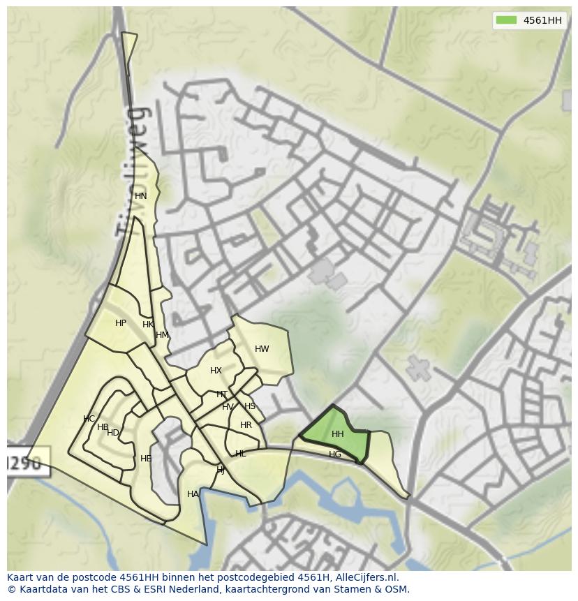 Afbeelding van het postcodegebied 4561 HH op de kaart.