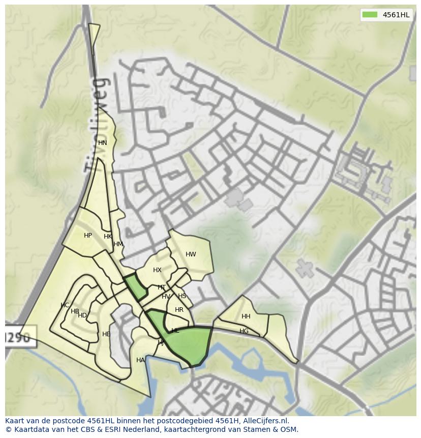 Afbeelding van het postcodegebied 4561 HL op de kaart.