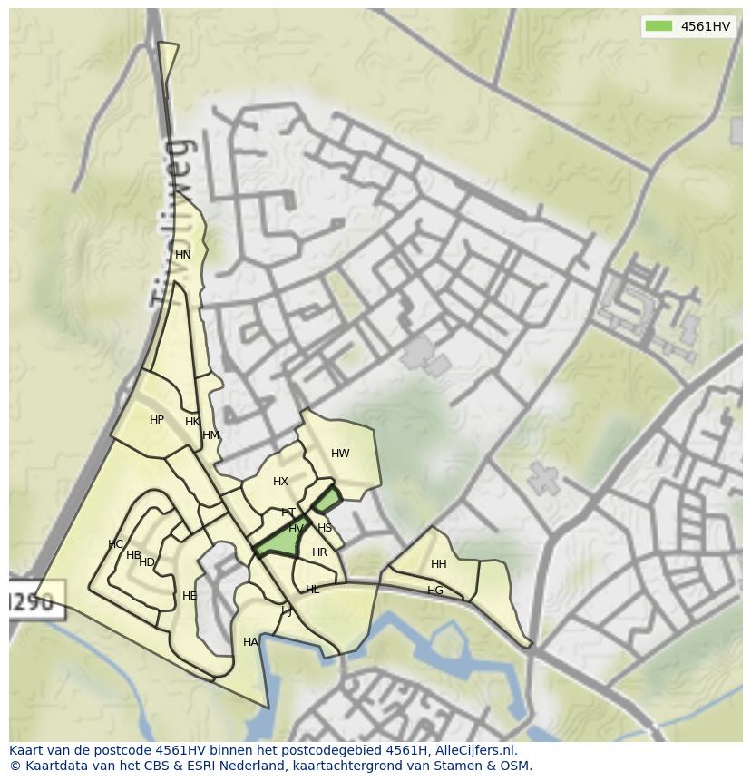 Afbeelding van het postcodegebied 4561 HV op de kaart.