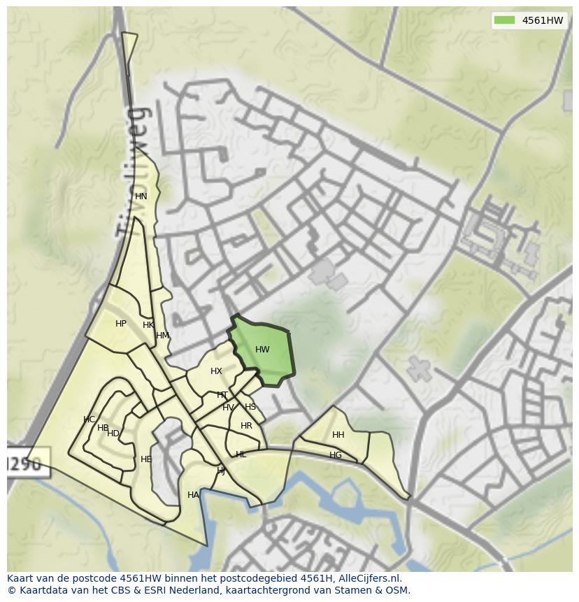 Afbeelding van het postcodegebied 4561 HW op de kaart.