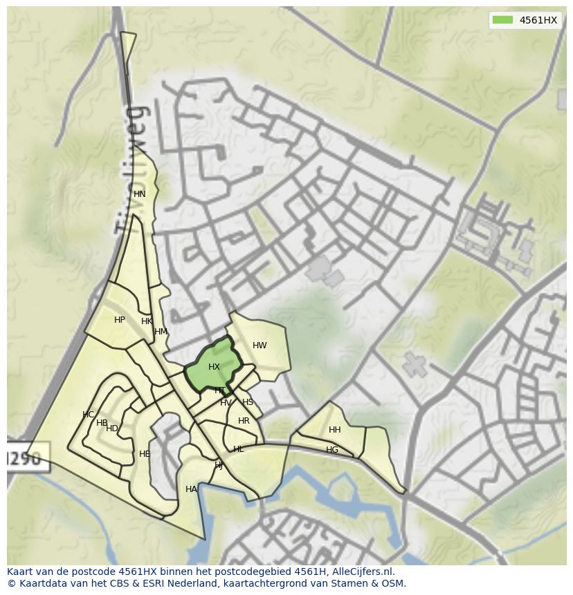 Afbeelding van het postcodegebied 4561 HX op de kaart.